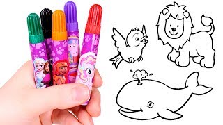 🦁 ANIMALES 🦁 Pintamos animales de colores con rotuladores de dibujos animados | Aprende jugando