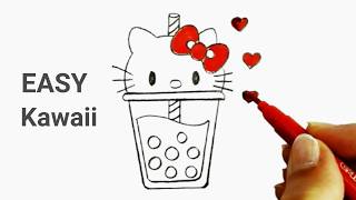 How to Draw Hello Kitty in Boba Drink, Easy&Cute, Step by Step