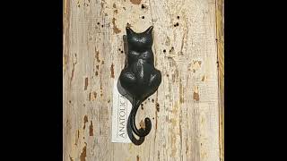 Anatolica The Sitting Cat Solid Brass Door knocker, Black Oxide Patina