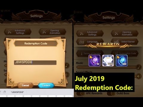 AFK ARENA July 2019 1000 Free Diamonds From Redemption Codes - YouTube