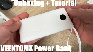 VEEKTOMX Power Bank with Built-in Cables, 10000mAh USB C Portable Charger Unboxing and instructions