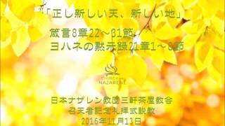 三軒茶屋ナザレン教会礼拝説教「新しい天、新しい地」2016年11月13日召天記念礼拝