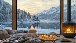 Cozy Winter Ambience By The Lakeside ❄️ Smooth Piano Music \u0026 Warm Fireplace for Work and Study