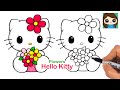 How to Draw Hello Kitty Holding Flowers 💐 Sanrio