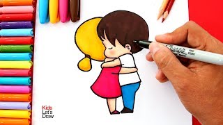 Cómo dibujar un Niño y una Niña Abrazándose (fácil) | How to Draw a Little Boy and Girl Hugging