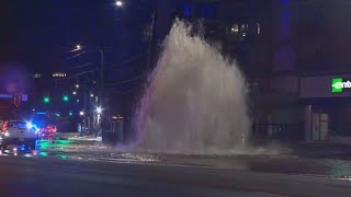 Water gushes into air on Peachtree Road after water main break