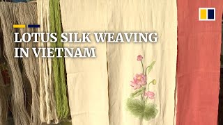 Lotus stems processed into fashionable ‘silk’ fabric by Vietnamese craftswoman