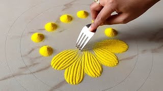Simple rangoli design using fork| Diwali 2020 rangoli| Easy & Quick Rangoli| Rangoli by Sangeeta
