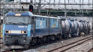 JR貨物EH200形19号機＋タキ5B（両）が大宮駅6番線を通過するシーン（臨8764レ・高A205・石油返空）2023.7.14