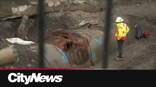 City of Montreal inspecting pipe that burst and created a 'geyser'