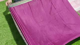 wine magenta solid plain lace border dola silk saree with blouse