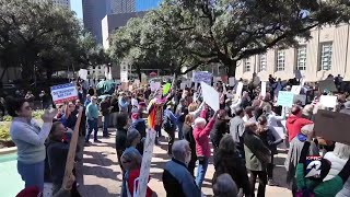 Hundreds protest Trump policies at Houston City Hall