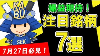 株式投資 爆益期待！7月27日用注目銘柄！ SEKの株TV