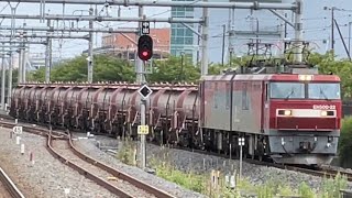 JR貨物EH500形22￼号機＋ｺタキ12B（両）が吉川美南駅を通過するシーン（5094レ・仙貨A106・鉱石輸送※安中貨物）2022.8.14〜7両目ｺタキ1200-1〜