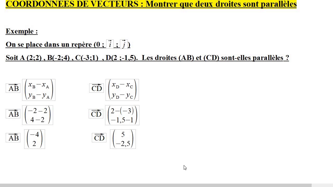 SECONDE. Cours. Coordonnées De Vecteurs .3. Droites Parallèles - YouTube