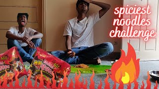 EATING THE WORLD'S SPICIEST NOODLES 🔥🍜 ll 2x spicy 🍜   Korean Noodle Challenge in banna leaf #SHORTS