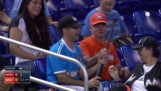 WSH@MIA: Ramos loses grip, bat flies into stands