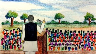 How To Draw A Scenery of Bangabandhu Sheikh Mujibur Rahman's Speech in 7th March | ৭ই মার্চের ভাষণ