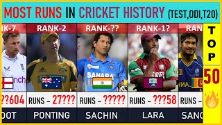Most Runs in Cricket History (TEST,ODI,T20) : Top 50 | Cricket List | Test cricket | ODI Cricket