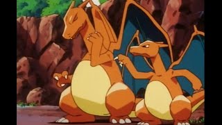 Ash's Charizard acting Strong infront of other Charizards of Charicific Valley.