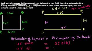 Equal Perimeters -  Sides in Ratios - Perimeter Word Problems - Area \u0026 Perimeter 11