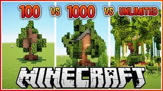 100 vs 1000 vs Unlimited Block Minecraft Treehouse!