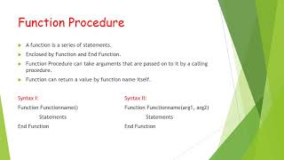 PROCEDURES in VBScript by Mrs. M.Govindammal,Assistant Professor, Department of Commerce