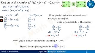 Complex Variables | Identification and justification of Analytic/Non-analytic Region