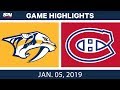 NHL Highlights | Predators vs. Canadiens - Jan. 5, 2019