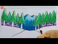 how to draw pine forest with color pencils for beginners easy mountain and forest scenery drawing