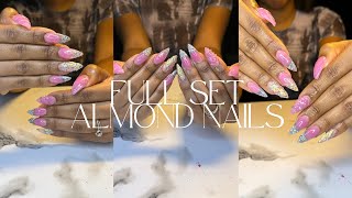 Full Set As A Beginner Nail Tech ! Medium Almond Set - ALL Acrylic 💅🏽