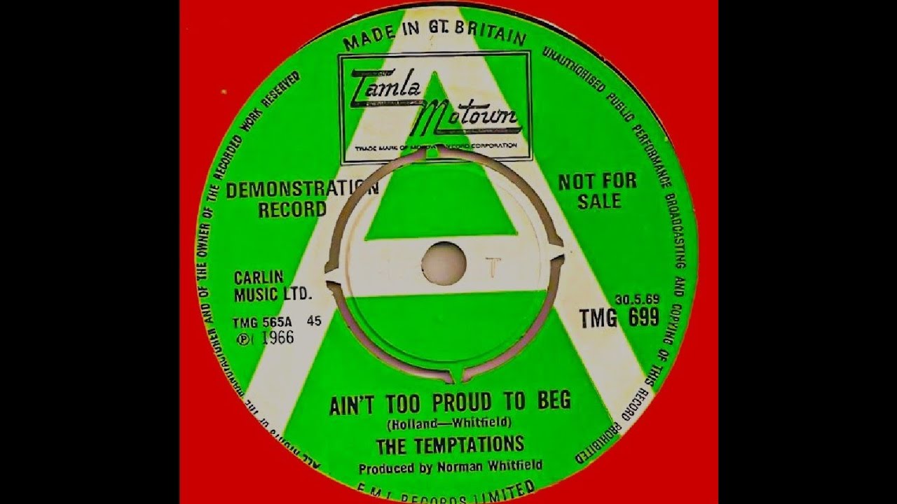 The Temptations - Ain't Too Proud To Beg - UK Tamla Motown Records Demo ...