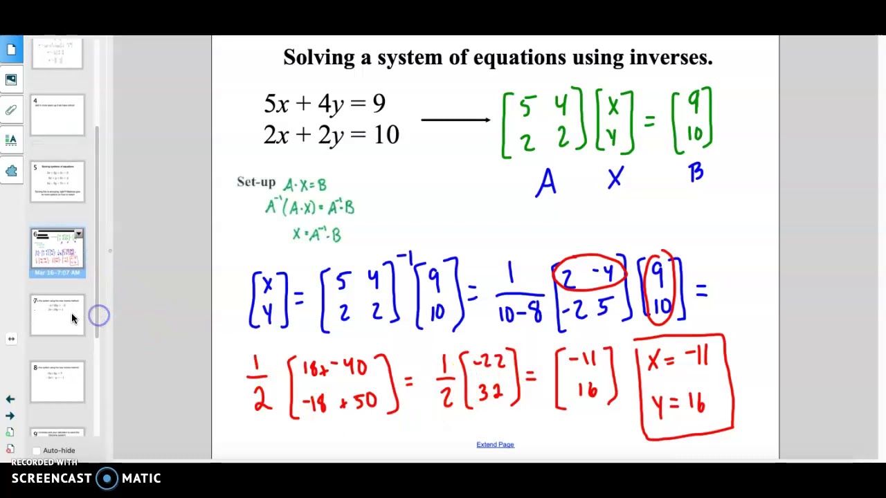 Solving Systems Of Equations With Matrix Inverses - YouTube