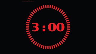 3 Minutes Countdown Timer with Alarm and Progress Visualizer - Radial Red - 1080 x 1080. 180 Seconds
