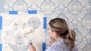 How To Stencil An Expensive Looking Accent Wall With A Damask Stencil