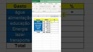 Como calcular porcentagem de gastos no Excel