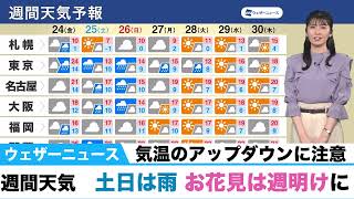 【週間天気】週末はお花見にあいにくの天気　気温のアップダウンに注意