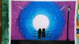 How to art a beautiful & romantic moon night