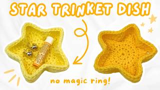 easy crochet star trinket dish tutorial for BEGINNERS ★ no magic ring | cute crochet room decor