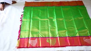 parrot green bridal saree with contrast pink border - kanjivaramsilks.com