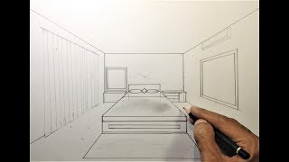 How to Draw a Simple Bedroom in One Point Perspective #3
