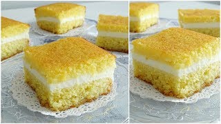 BASBOUSSA À LA CRÈME : CITRON  | RAPIDE ET FACILE | Recette gâteau de semoule au sirop بسبوسة