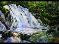 Watercolor Painting Waterfall Forest