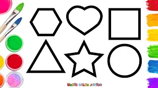 💗Drawing and Coloring Heart and 5 Other Types of Shapes | Easy Step By Step