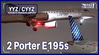 Two Porter Embraer 195 Winter Night Landings at Toronto Pearson