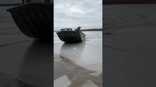 🧊 Busting a hole for an afternoon session of picking on green! #duckhunting #duckboat #waterfowl