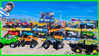 EPiC Monster Truck Arena at the Beach | Unboxing 13 New Toy Monster trucks