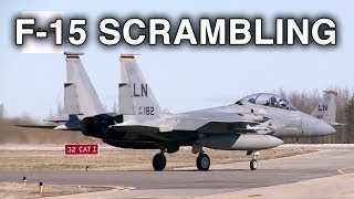 F-15C Pilots Scrambling, Take-off, Vertical Climb.