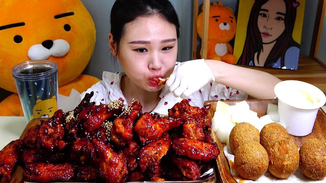 굽네 볼케이노 윙봉 BHC 치즈볼 먹방 Mukbang - YouTube