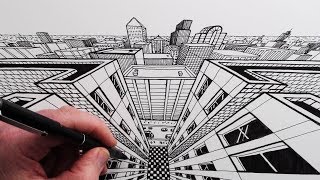 How to Draw a City in 2-Point Perspective: Horizon and Down